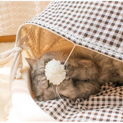 Cat Beds for Indoor Cats - Cat Cradle Semi-Enclosed House with Fluffy Ball Hanging