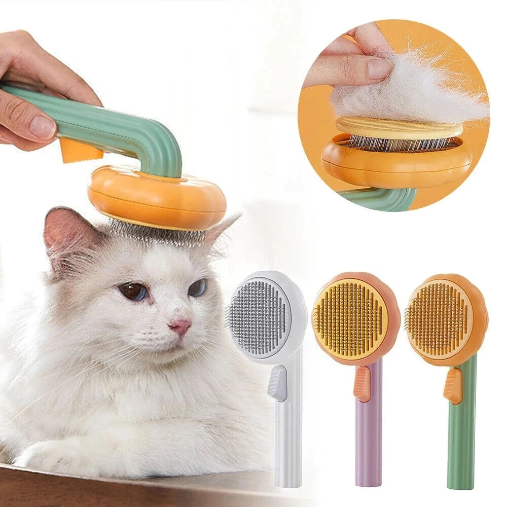 Pumpkin Cat Brush Comb for Pet Grooming Removes Loose Underlayers Tangled Hair Remover Brush Pet Hair Shedding Self Cleaning