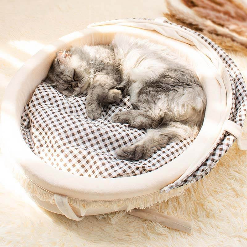 Cat Beds for Indoor Cats - Cat Cradle Semi-Enclosed House with Fluffy Ball Hanging